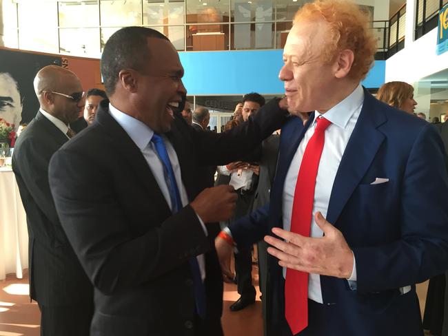 Visy Industries executive chairman Anthony Pratt with former American professional boxer "Sugar" Ray Leonard following the memorial service of Muhammad Ali at the Muhammad Ali Centre in Louisville, Kentucky.