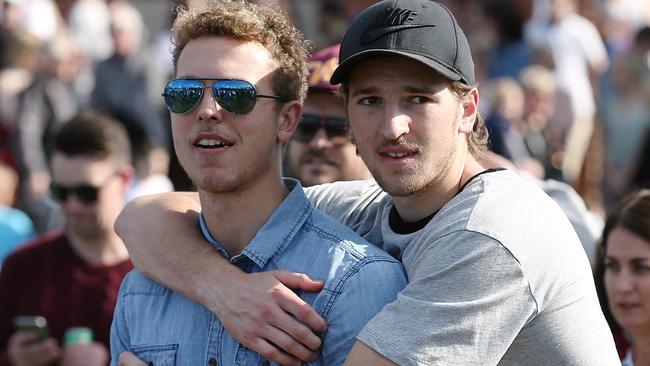 Mitch Wallis with Marcus Bontempelli at the VFL earlier this month. Picture: Wayne Ludbey