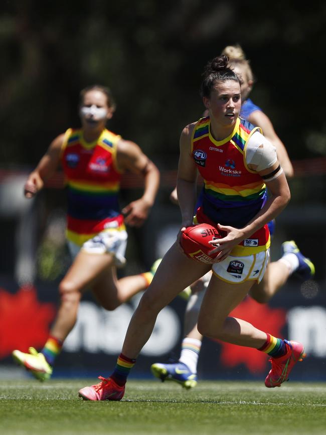 Eloise Jones in action this season against West Coast. Picture: Dylan Burns/AFL Photos via Getty Images