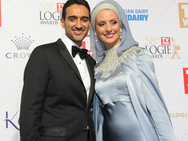 Gold Logie nominee Waleed Aly and Susan Carland arrive at the 2016 Logie Awards.