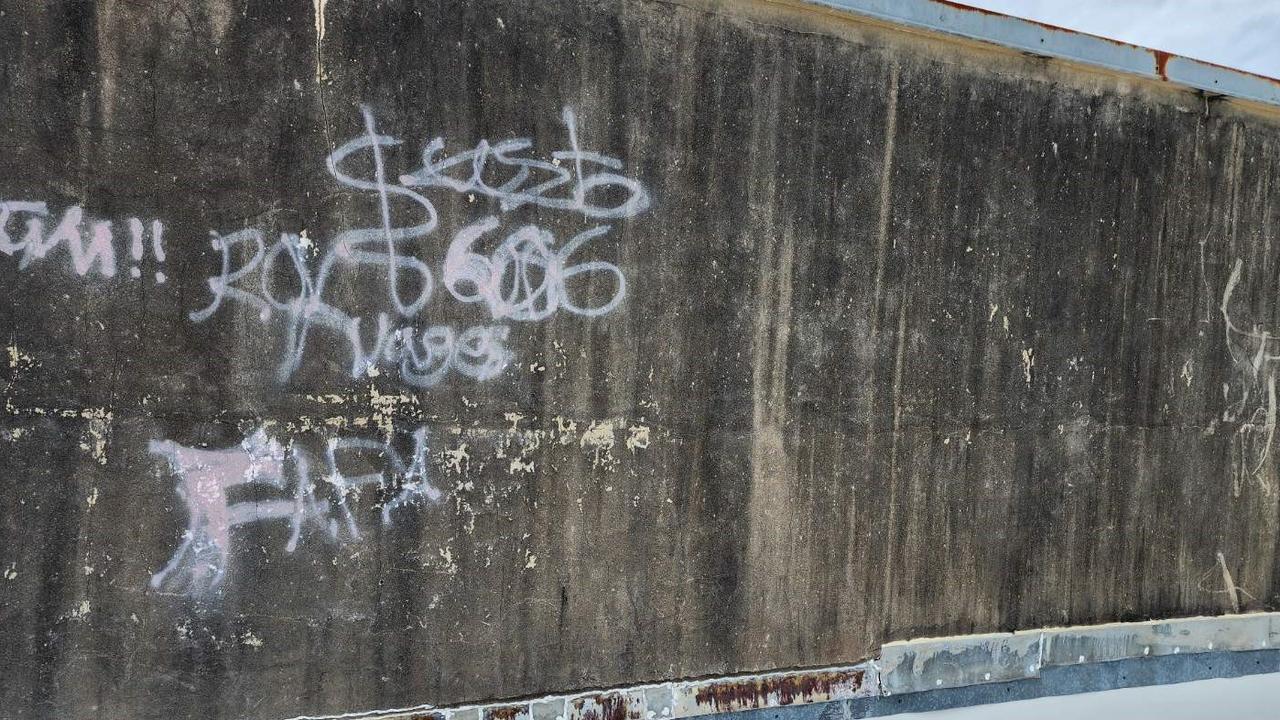 Graffiti on the roof of PNE Art and Framing in the Rockhampton CBD. Picture: Contributed