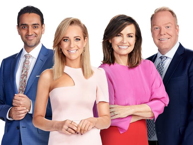 Waleed Aly, Carrie Bickmore, Lisa Wilkinson and Pete Helliar. Only Aly remains on The Project. Picture: Channel 10