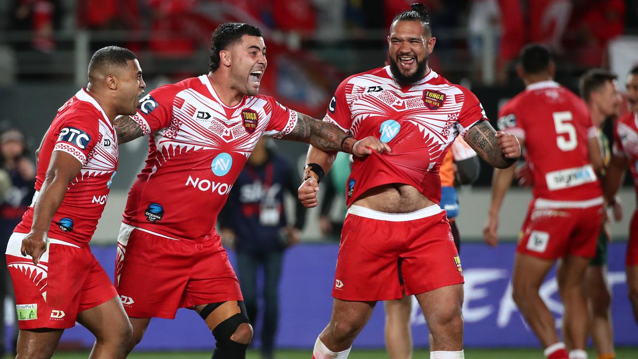 Tonga celebrates the win during the Rugby League International Test match win