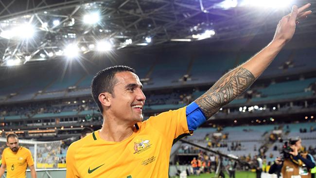 Tim Cahill during the glory days playing for the Socceroos Picture: William West