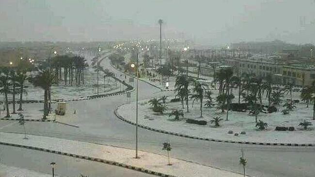 White city ... Snow fell in Cairo for the first time in more than 100 years. Picture: Stephen Bowe...