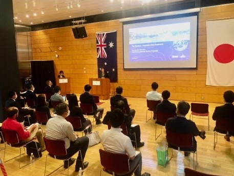 NT Chief Minister Natasha Fyles presents on NT investment opportunities to businesses while on a trade delegation in Japan. Picture: Supplied