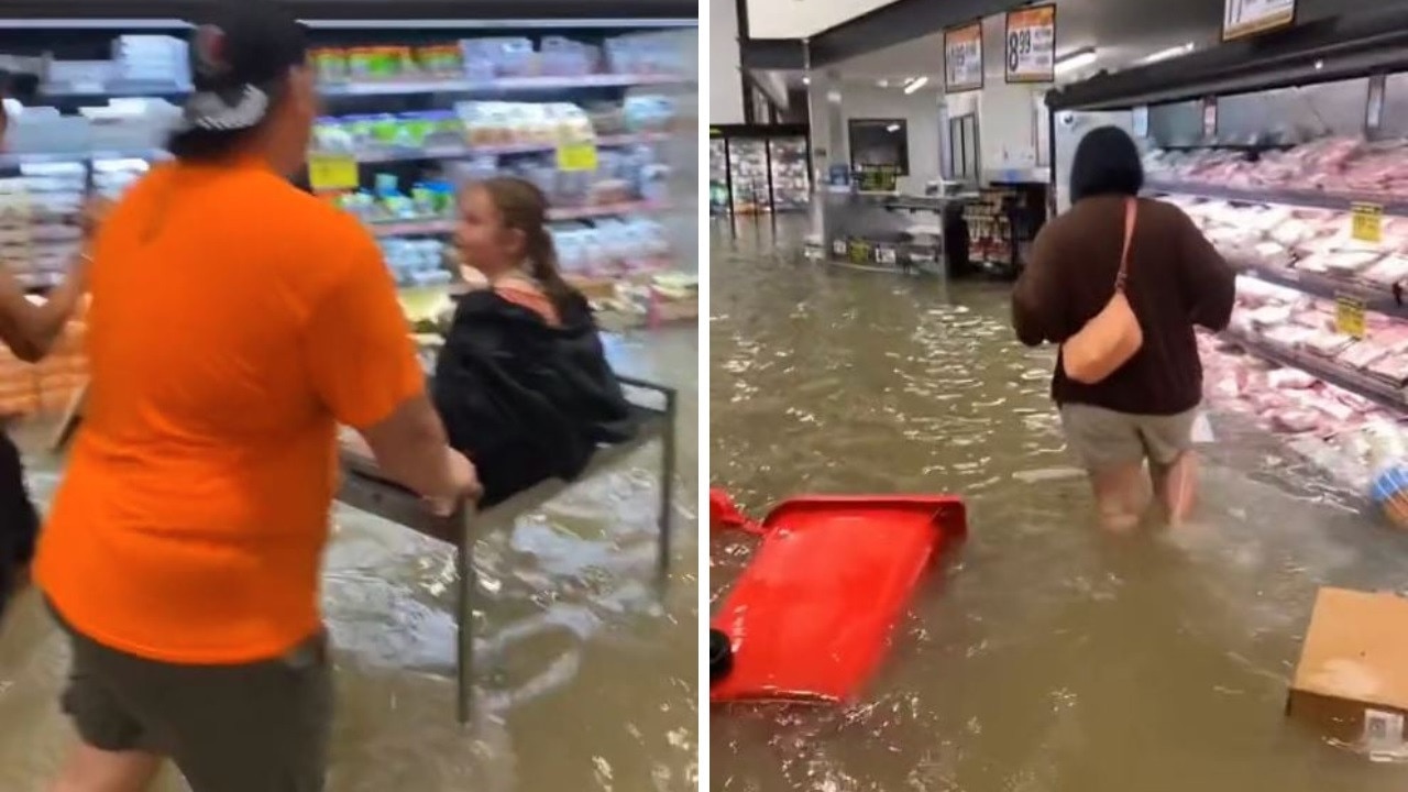 People shopping in the flooded PAK'nSAVE at Wairau, Auckland. Picture: TikTok