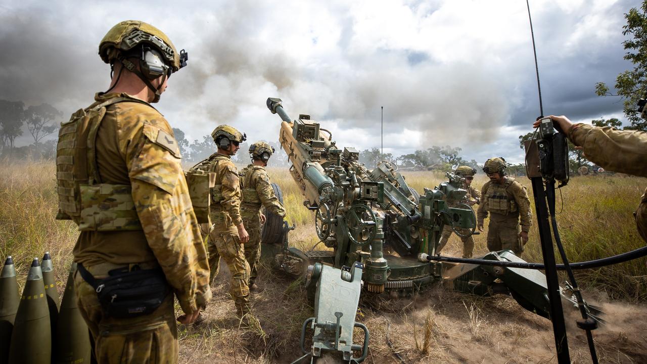 Australian Army soldiers from 4th Regiment, Royal Australian Artillery fire the M777A2 Howitzer during a Danger Close serial for Exercise Chau Pau, on 15 May 2024, at Townsville Field Training Area, Queensland. Picture: Defence Media
