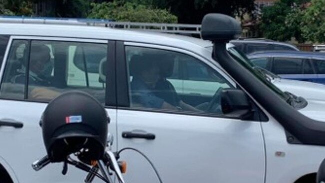 Police sitting in the car park of the Red Beret Hotel where a fundraiser for Andrew Beazley's family was held. Picture supplied.