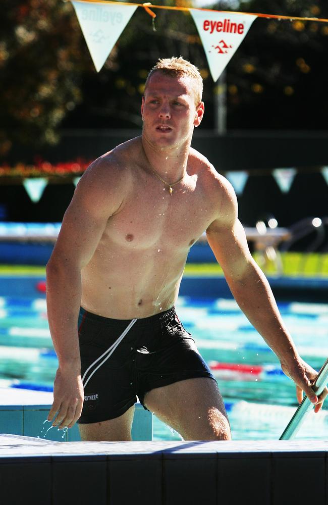 Reluctant swimmer Luke Lewis leaves the pool after a recovery session during his time with the Panthers.