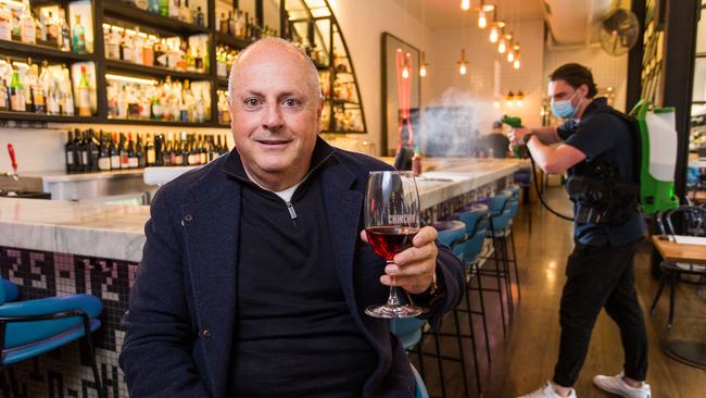 Chris Lucas, owner Chin Chin restaurant, with Stephen Giderson from WHIZZ Cleaning as Chin Chin Melbourne gets ready to reopen Picture: NCA NewsWire / Paul Jeffers