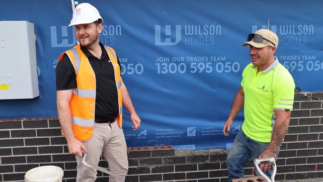 Housing Minister Felix Ellis with tradie. Picture: Supplied