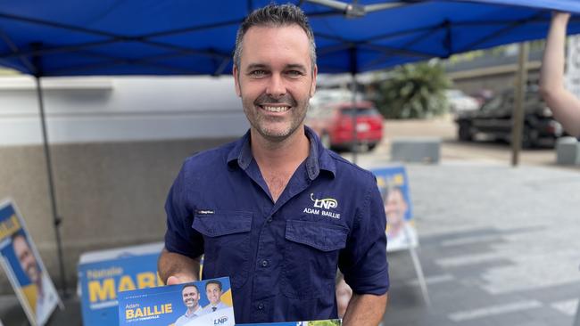 LNP Townsville candidate Adam Baillie at Cotters Markets the day before pre-poll