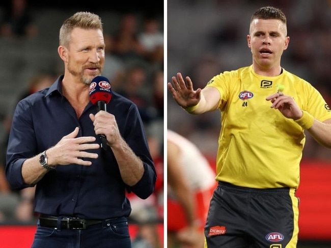 Nathan Buckley and AFL umpire Nick Foot. Photos: Getty Images/Michael Klein