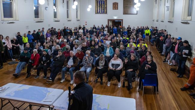 Locals in Rochester attend a town meeting about predicated extent of flooding to the region. Picture: Jason Edwards