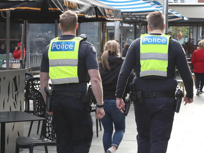 Homicide Investigating Death in Oakleigh at Eaton Mall. Police patrol in the mall. Tuesday, June 30, 2020. Picture: David Crosling