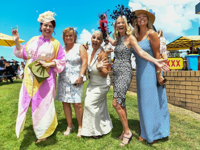 Ballina ladies Patty Gates, Deb Stewart, Trish Hammond and Sally Clarke at the 2023 Ballina Cup races. Picture: Cath Piltz