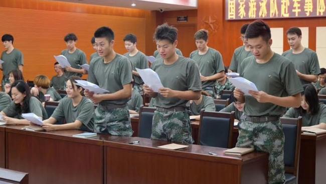 Members of the Chinese swim team at the military training camp. Picture: Weibo