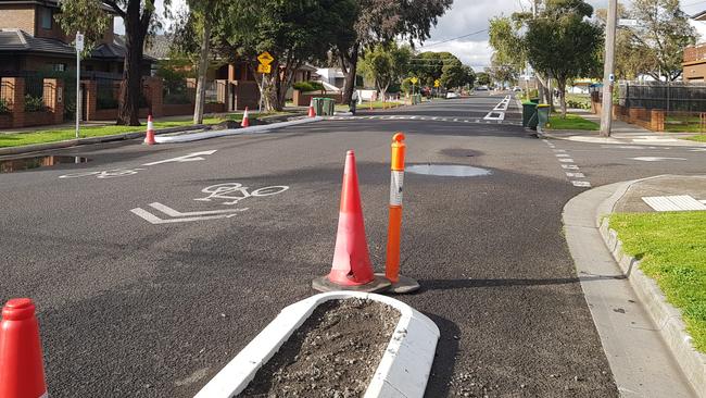 The controversial trial bike lane on Kent Road, Pascoe Vale.