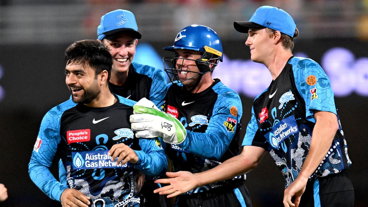 Rashid Khan celebrates taking the wicket of Jake Lehmann. Photo by Bradley Kanaris/Getty Images