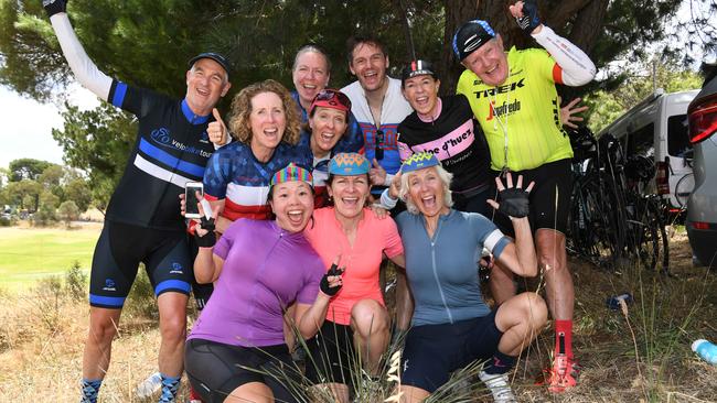 Biga Bunch Cycling team: (back) Bruce, Margot, Asa, Rod, Axel, Angie, Graeme, (front) Tracy, Teresa, Christine. Picture: Tricia Watkinson