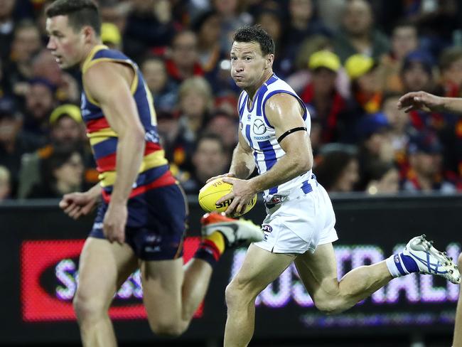 Brent Harvey in action in what could have been his final AFL match. Picture: Sarah Reed