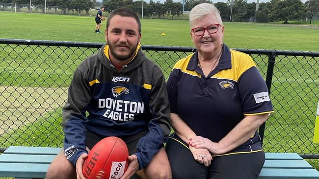 Doveton Eagles coach Josh Johns with president Jenny Davis.