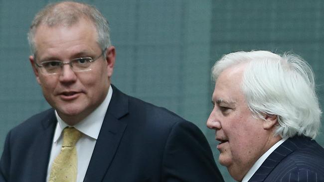 Scott Morrison with Clive Palmer in the House of Representatives in Parliament House, Canberra. Picture: Gary Ramage