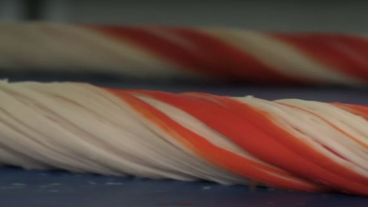 The sticks are coloured with surimi, a fish paste. Picture: YouTube