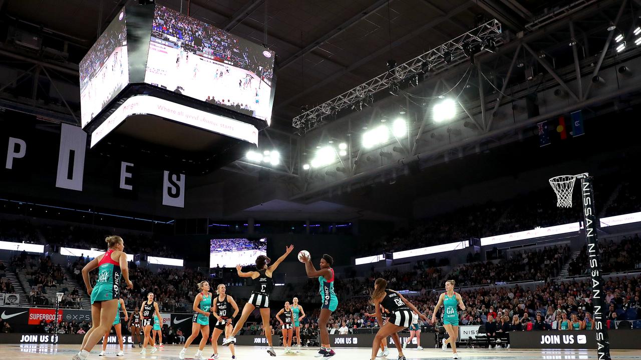 MELBOURNE, AUSTRALIA - JUNE 13: A general view of play during the round 14 Super Netball match between Collingwood Magpies and Melbourne Vixens at John Cain Arena, on June 13, 2022, in Melbourne, Australia. (Photo by Kelly Defina/Getty Images)