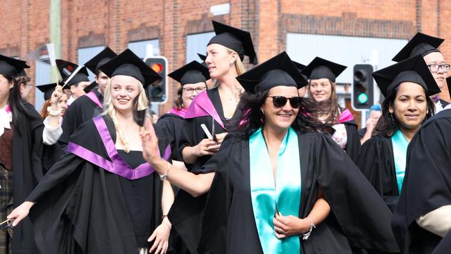 UTAS graduates taking part in the Town and Gown ceremony in Launceston. Picture: Justin Lemmon.