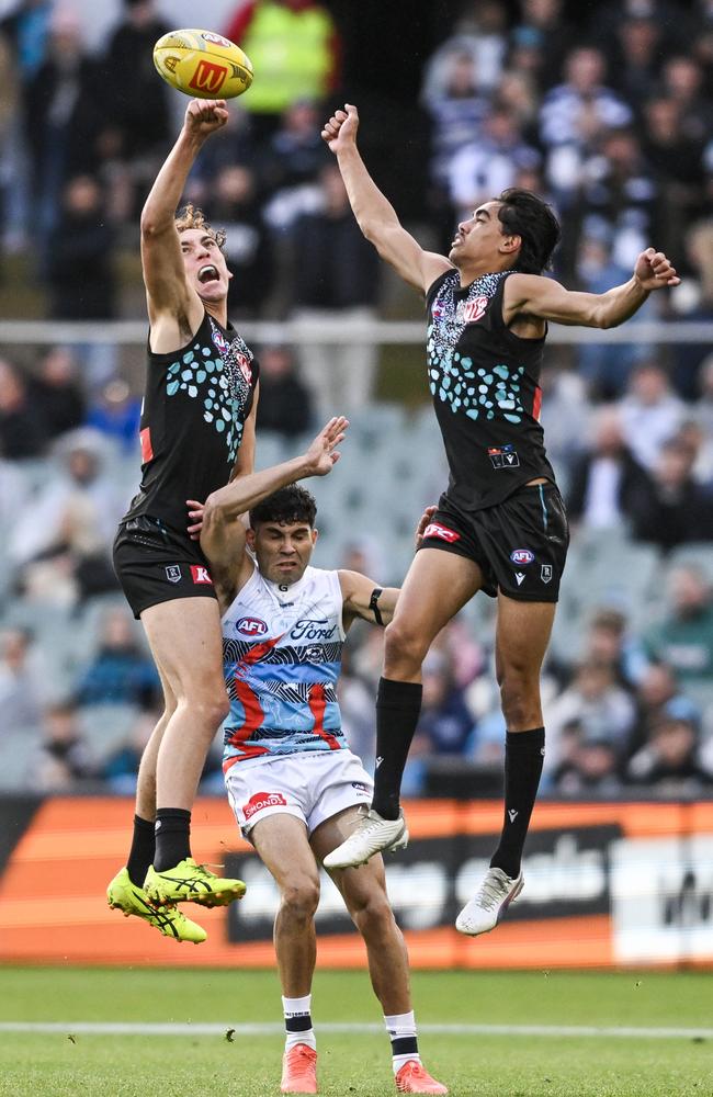 Logan Evans, left, has re-signed for three years. Picture: Mark Brake/Getty Images
