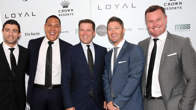 Anthony Minichiello, Geoff Huegill, Karl Stefanovic, Michael Clarke and Anthony Bell pictured at the 2015 Loyal Perpetual Sportsman's Fundraising Lunch. Picture: Richard Dobson