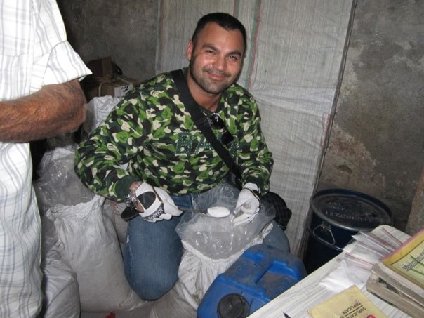 Ayik at a pharmaceutical factory in Maharashtra, India where he alleged to have purchased drug precursors.