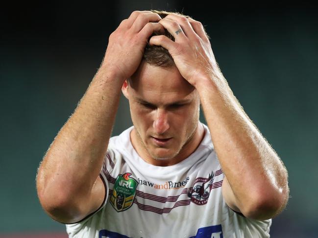 Manly's Daly Cherry-Evans after a narrow loss at full time in the Sydney Roosters v Manly rugby league game at Allianz Stadium, Sydney. Picture: Brett Costello