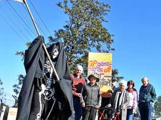 Grim protest about no doctor at the Coraki Campbell HealthOne facility in Coraki. Picture: Susanna Freymark