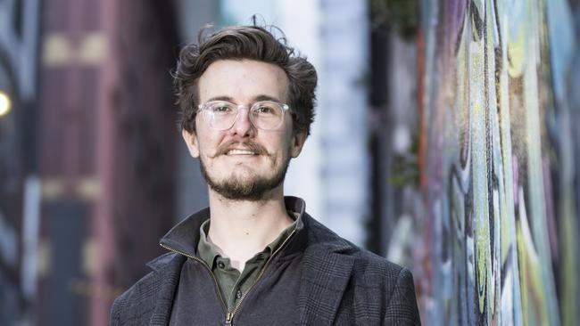 rental advocate, social media personality and Victorian Socialists election candidate Jordan van den Lamb, aka purplepingers - for herald sun real estate. Credit Matt Hrkac.