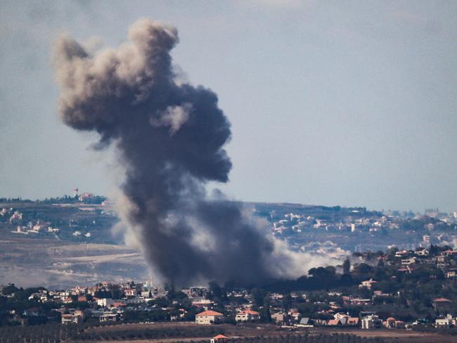 Smoke rises from the site of an Israeli air strike that targeted the southern Lebanese border village of Zawtar. Picture: AFP