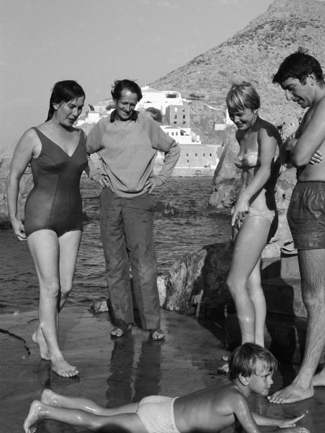 Charmian Clift and George Johnston with son Jason, Leonard Cohen and Cohen’s lover Marianne Ihlen on Hydra in 1960. Picture: James Burke/The LIFE Picture Collection/Getty Images)