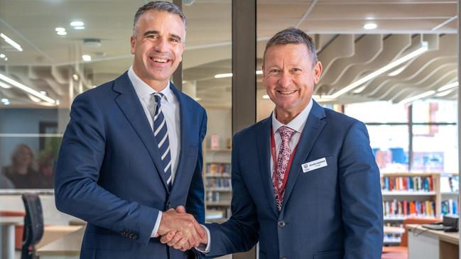 Adelaide St John's Grammar: Premier Peter Malinauskas with St John's principal Richard Anderson