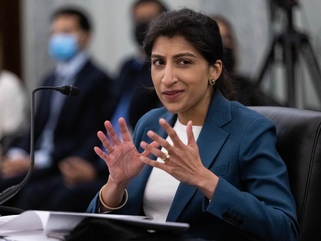 Lina Khan, commissioner of the Federal Trade Commission (FTC) nominee for U.S. President Joe Biden, speaks during a Senate Commerce, Science and Transportation Committee confirmation hearing in Washington, D.C., U.S., on Wednesday, April 21, 2021. Khan's selection for the FTC indicate that Biden is prepared to pursue a more interventionist antitrust agenda in which officials are quicker to challenge mergers and the market power of dominant companies. Photographer: Graeme Jennings/Washington Examiner/Bloomberg