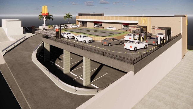 The plans include drive-through lanes and carparking areas.