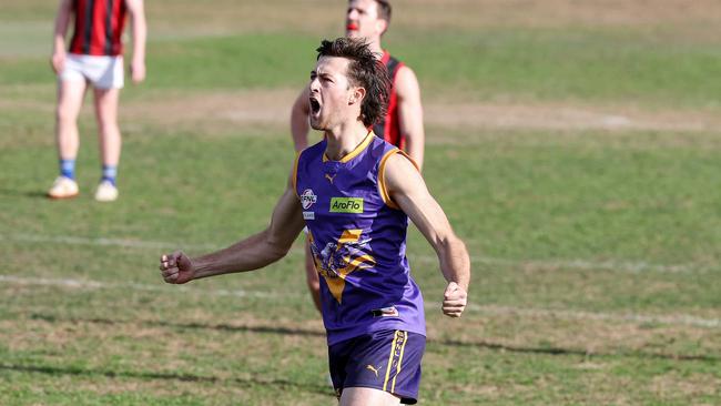 Mason Hawkins celebrates a goal. Picture: George Salpigtidis