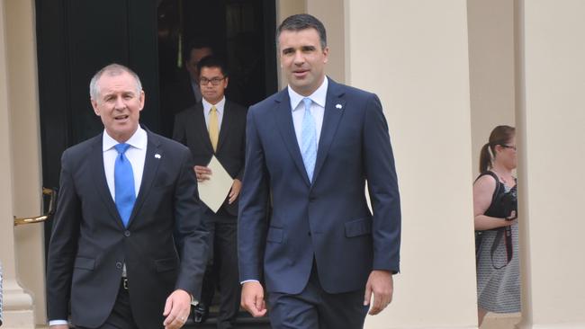 Peter Malinauskas (right) with the-then premier Jay Weatherill (left) in 2016. Picture: AAP Image/Michael Ramsey