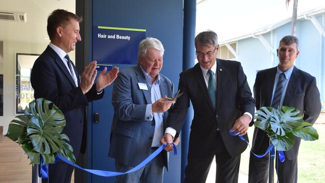 CQUniversity Vice Chancellor and president Nick Klomp,  federal member for Flynn Ken O'Dowd, Chancellor John Abbott and Associate Vice-Chancellor Owen Nevin opening the trades training centre at the Gladstone Marina Campus.