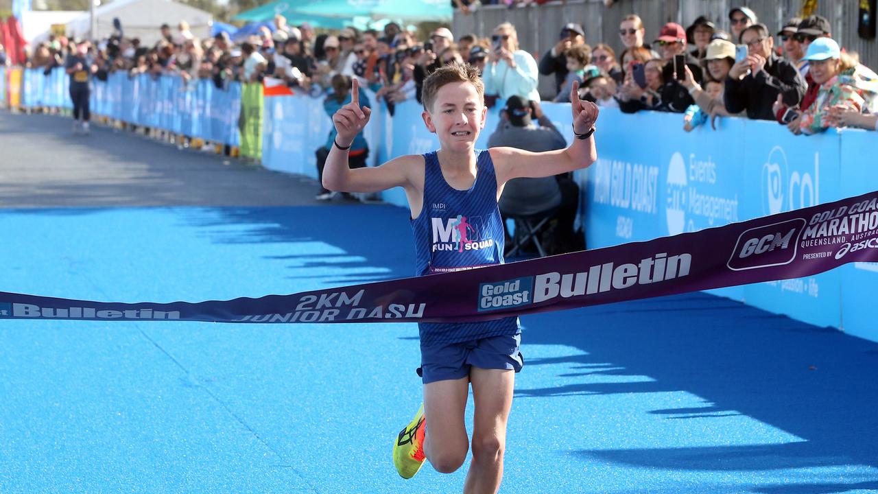 Gold Coast Marathon. Gold Coast Bulletin 2km Junior Dash winner Judah Magarey. Picture by Richard Gosling