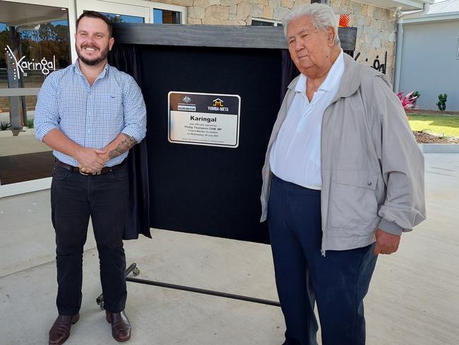 Herbert MP Phillip Thompson and Dr Ernest (Ernie) Hoolihan open the multifunctional patient transitional facility. Picture: Leighton Smith