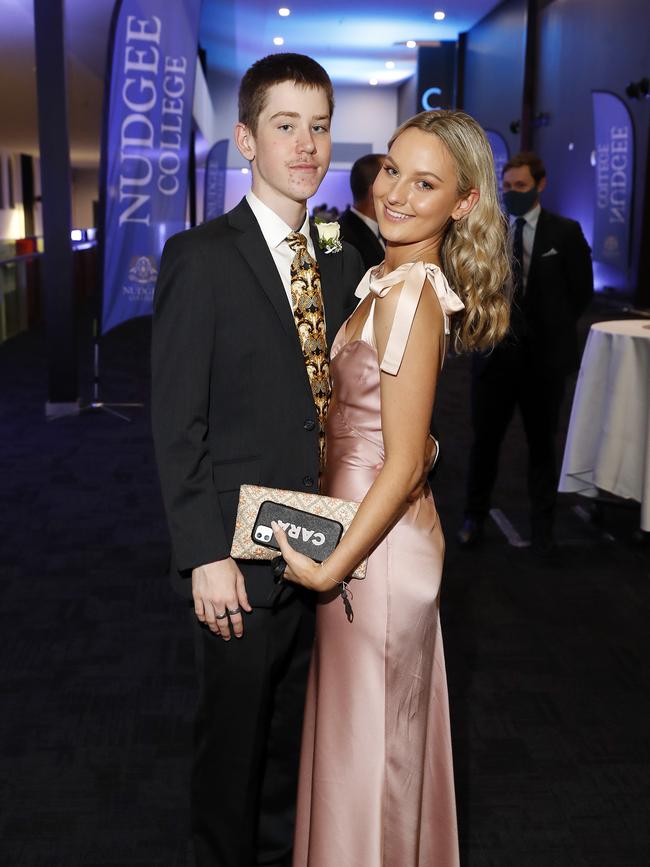 Flynn Juniper and Cara Fraser pictured at the 2021 Nudgee College year 12 formal, Royal International Convention Centre Brisbane 19th of September 2021. (Image/Josh Woning)