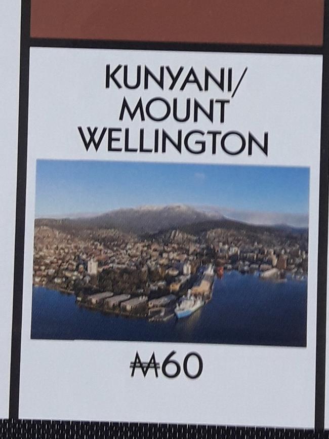 The indigenous name for Mt Wellington has been misspelt in the new Hobart edition of the Monopoly game. Picture: @gawnarPeter / Twitter