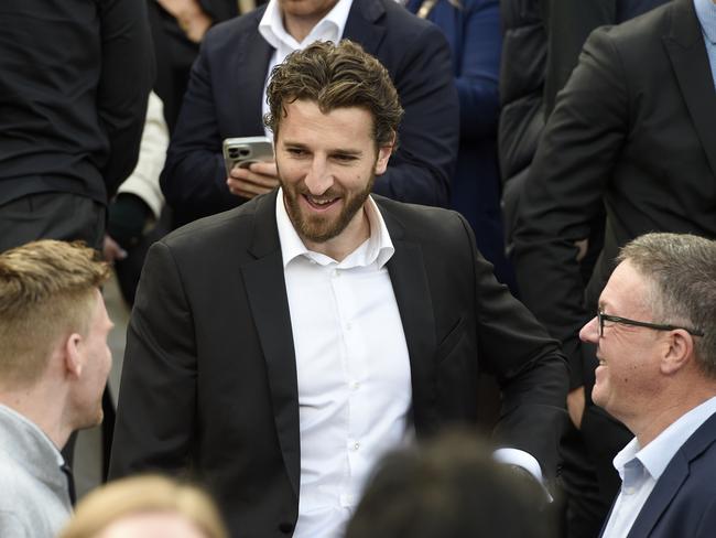 Bulldogs captain Marcus Bontempelli at Landsberger’s funeral. Picture: Andrew Henshaw